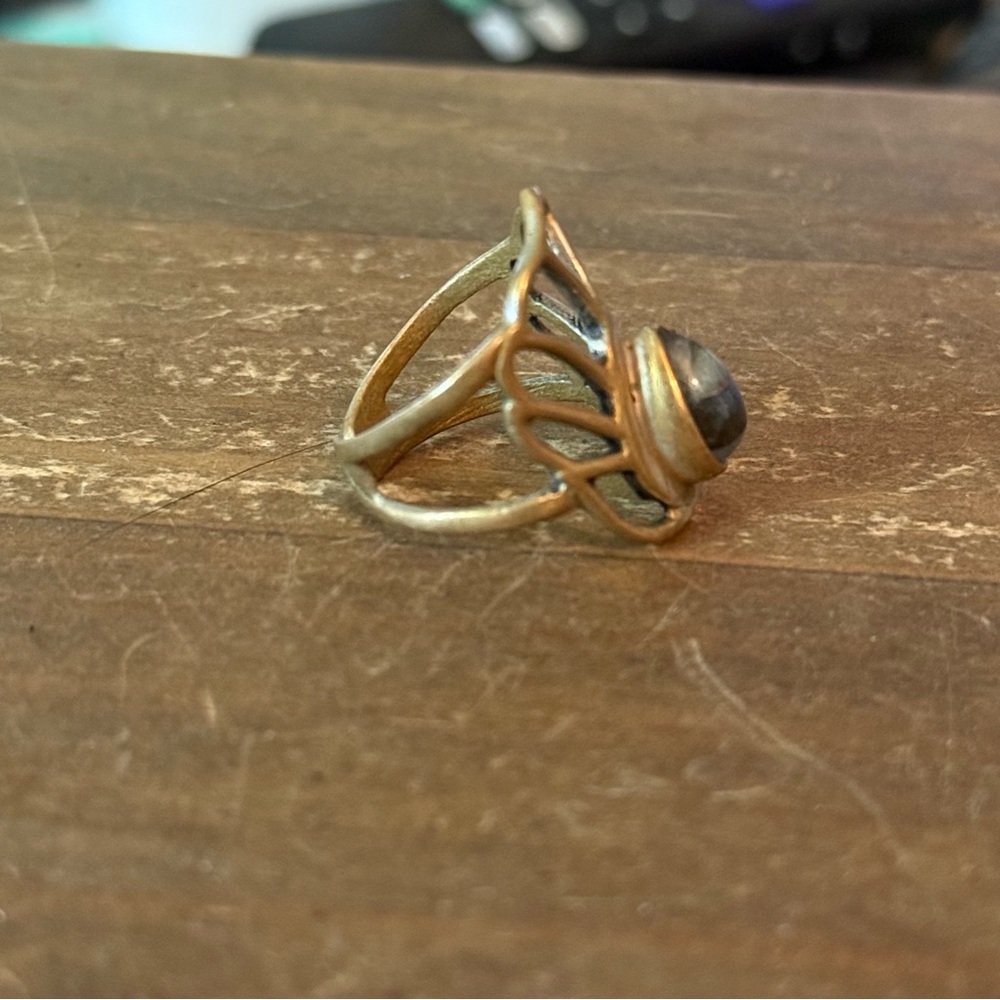 Brass Labradorite Peacock Tail Adjustable Ring - image 7